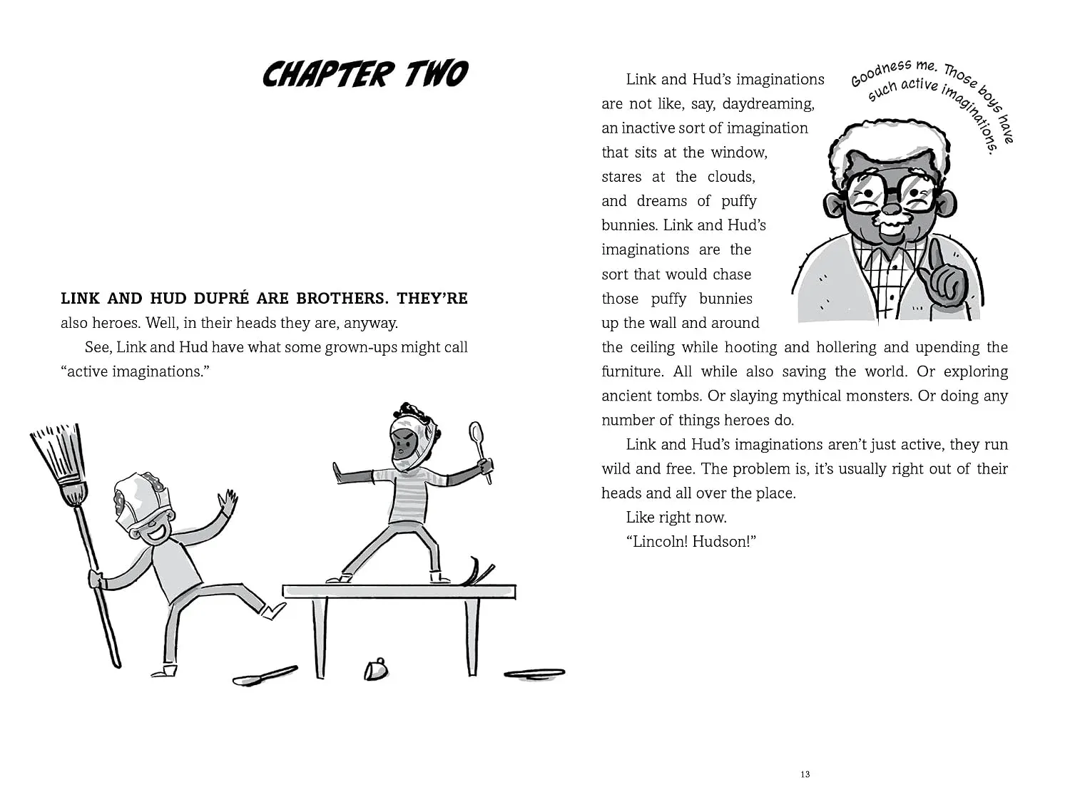 Interior spread from Link + Hud: Heroes by a Hair