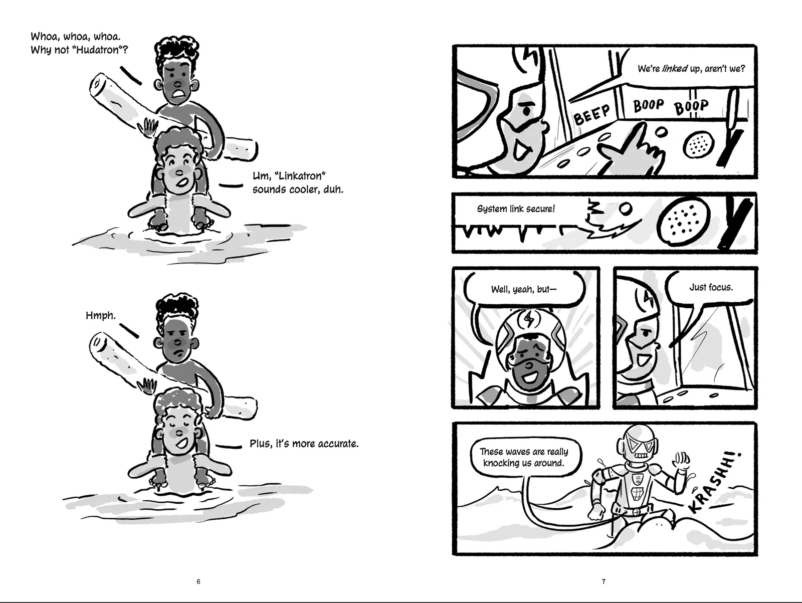 Interior spread from Link + Hud: Sharks & Minnows