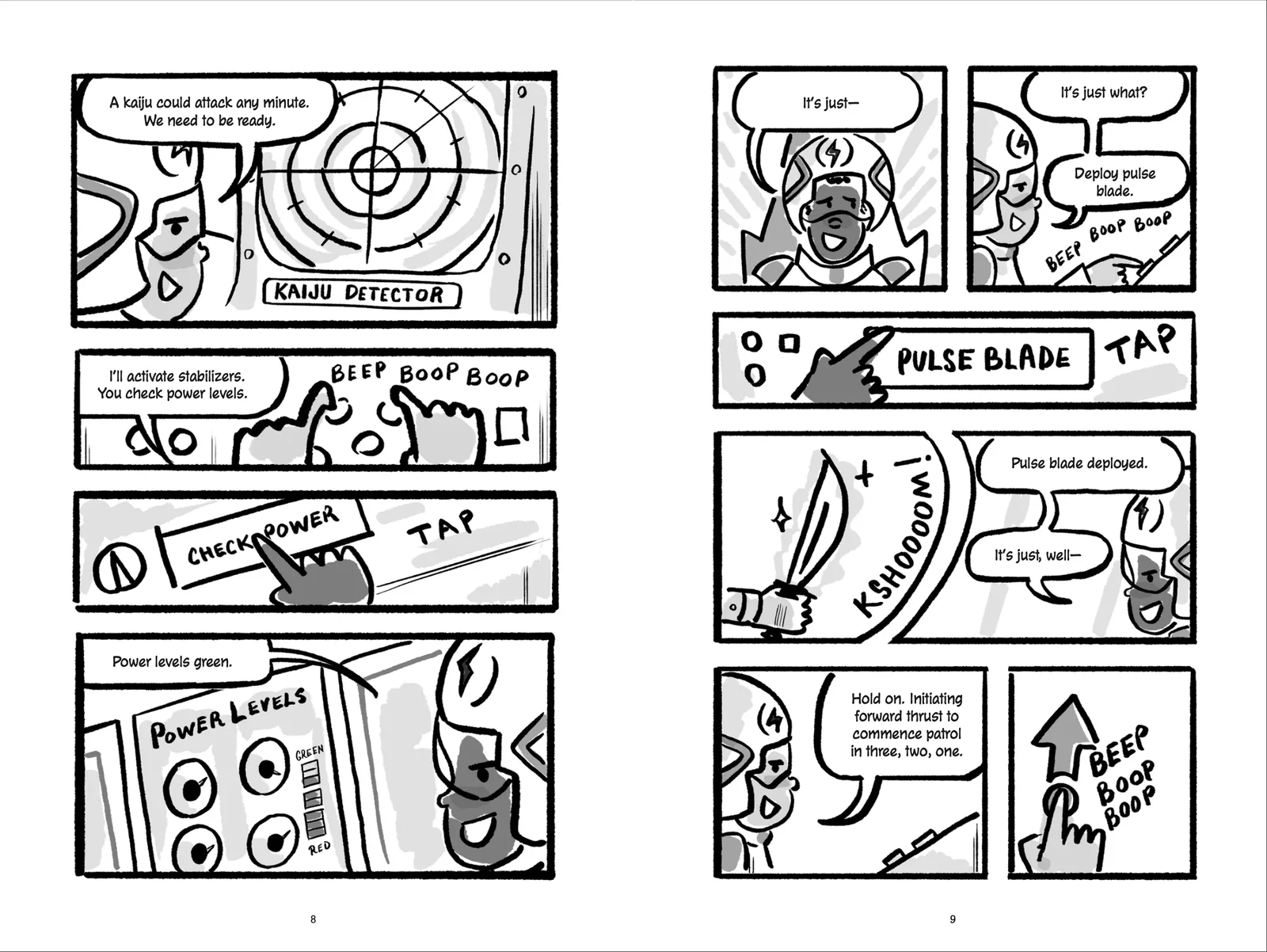 Interior spread from Link + Hud: Sharks & Minnows