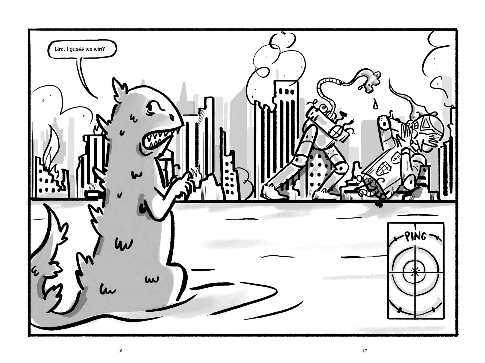 Interior spread from Link + Hud: Sharks & Minnows